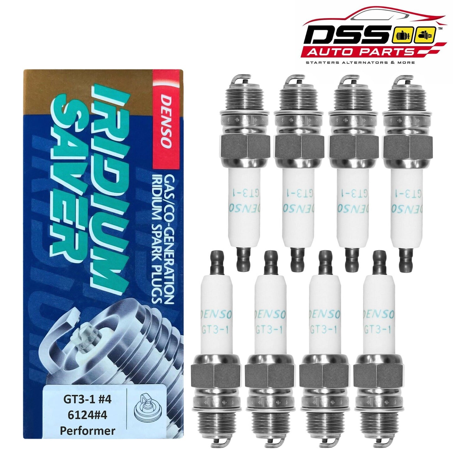 DENSO OEM 6124 GT3-1 #4 Performer Gas Generation Iridium Saver Spark Plug - 8Pcs
